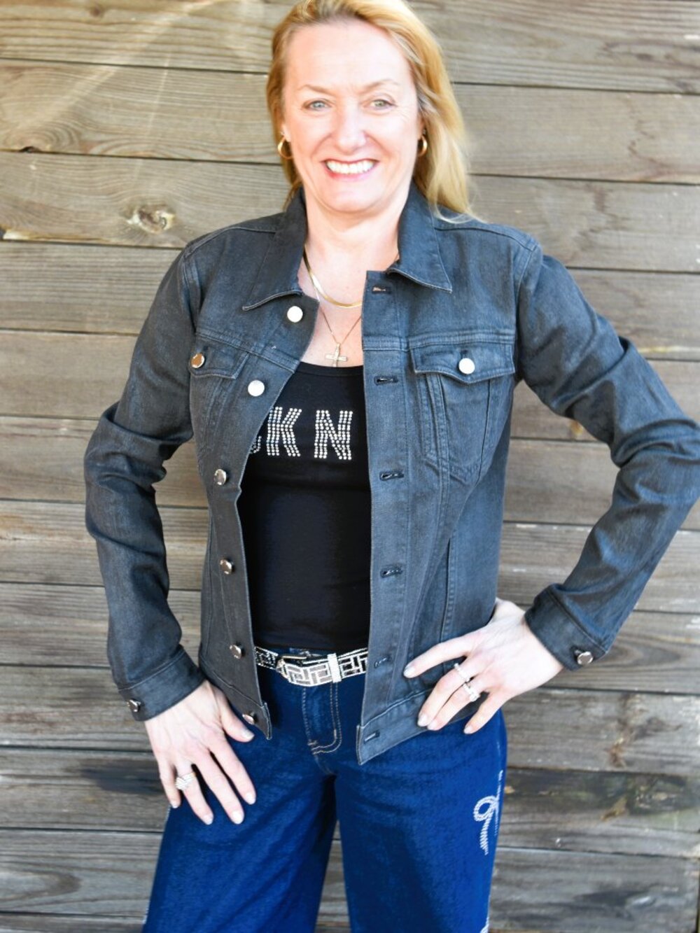 Bon Jovi rhinestone bling light black denim jacket size small - Picture 9 of 9